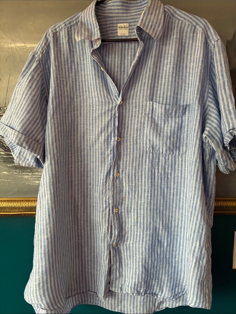 Vintage Marcello Tarantino | Mens Oversized Blue Striped Linen Shirt